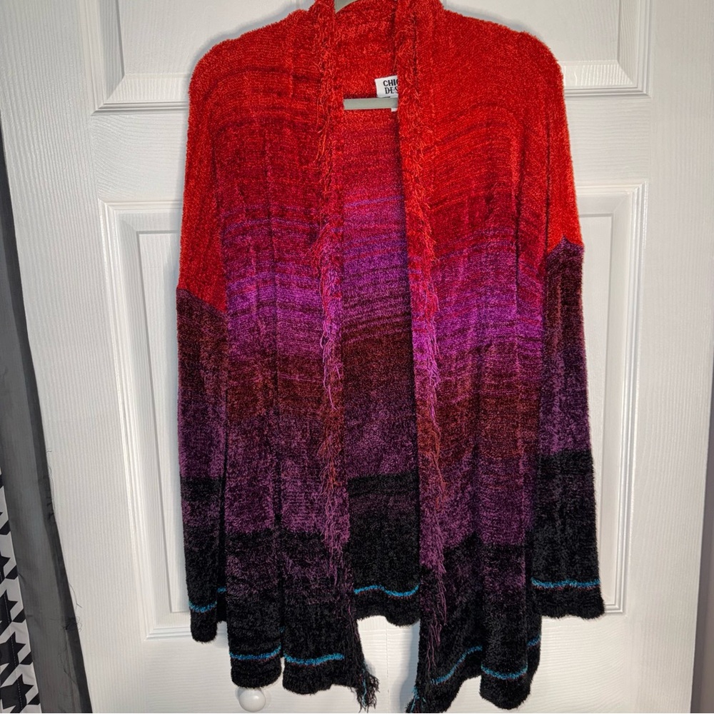 Chico's Ombre Red to Black Open-Front Cardigan